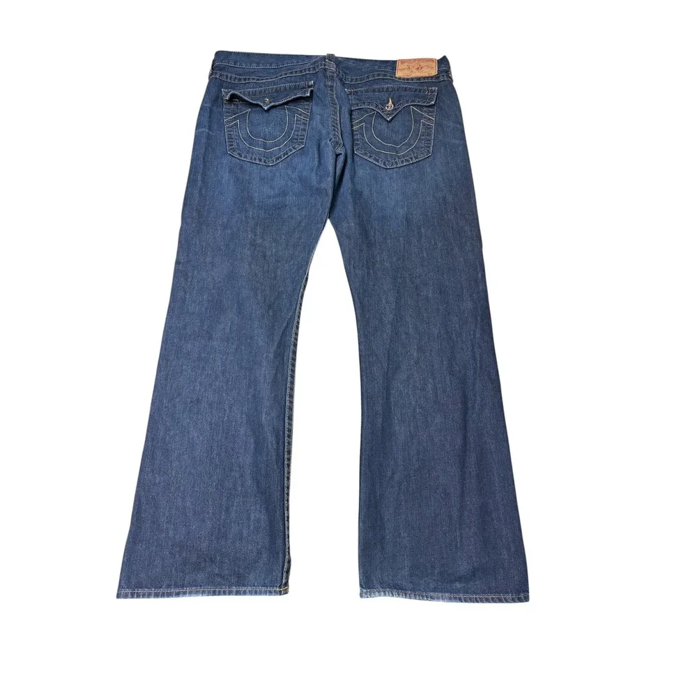 VTG True Religion‎ Ricky Straight Leg Jeans Mens 42X34 Medium Wash Blue Made USA